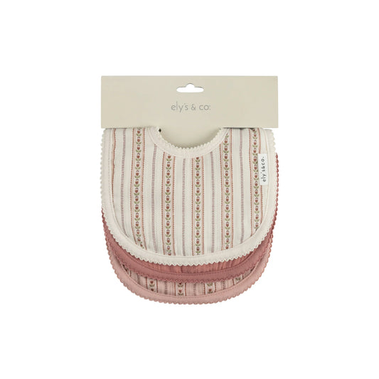 Linear Tulip 3-Pack Muslin Bibs in Pink
