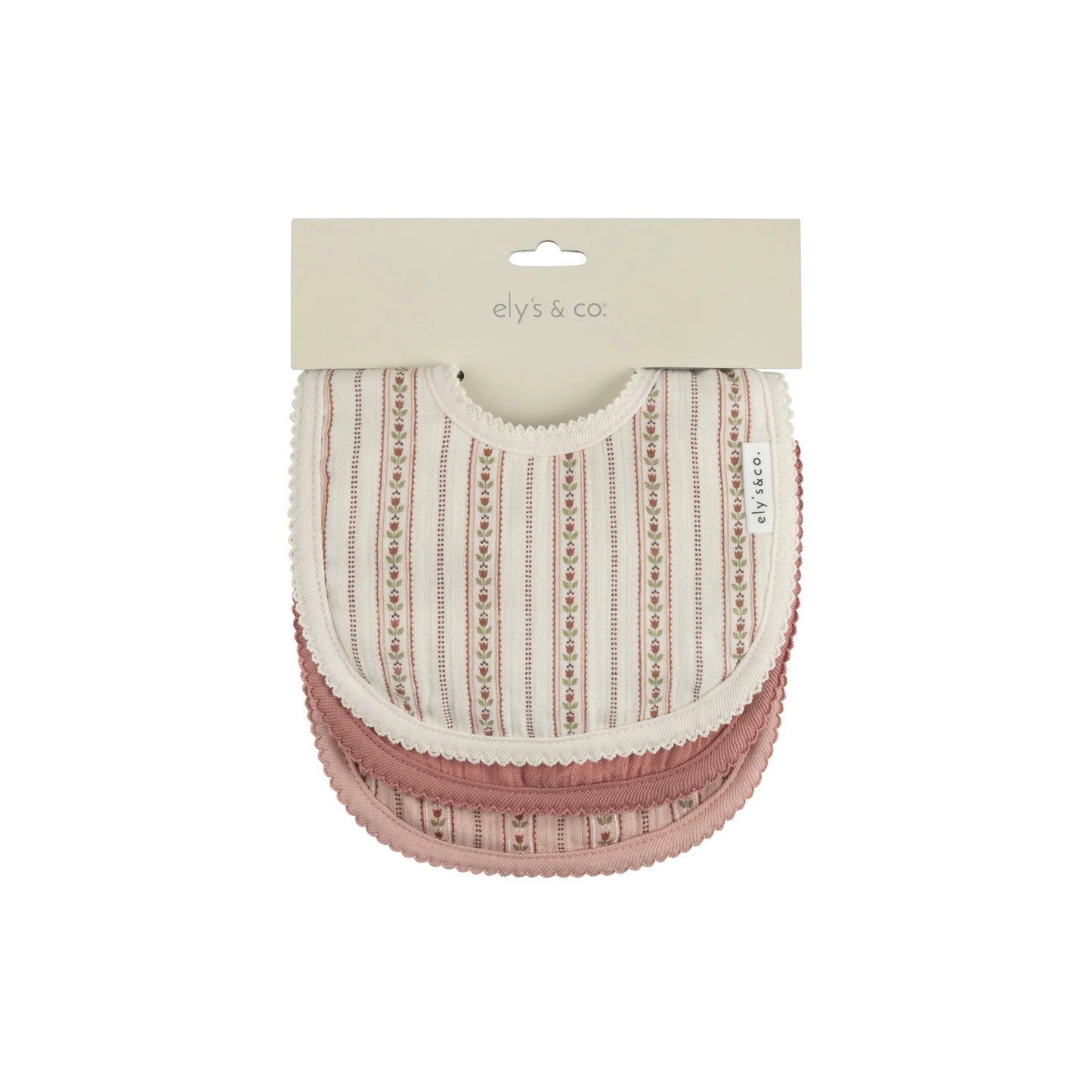 Linear Tulip 3-Pack Muslin Bibs in Pink