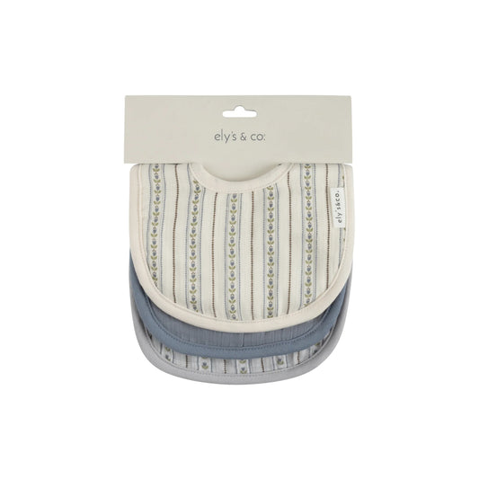 Linear Tulip 3-Pack Muslin Bibs in Blue