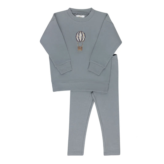 French Terry Hot Air Balloon Set in Blue