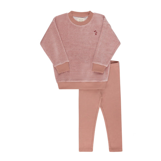 Velour Stripe Set in Dark Pink