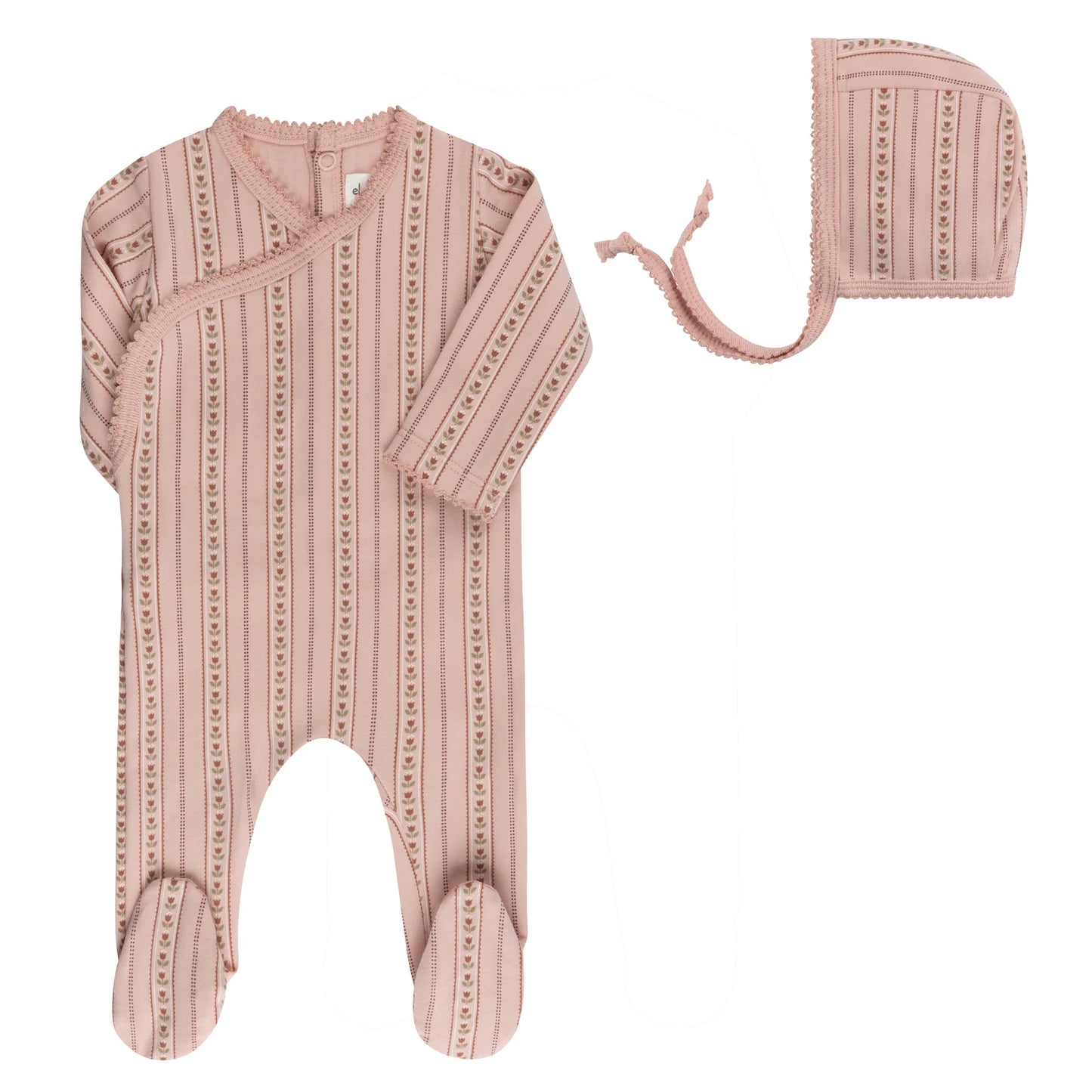 Linear Tulip Footie and Bonnet in Pink