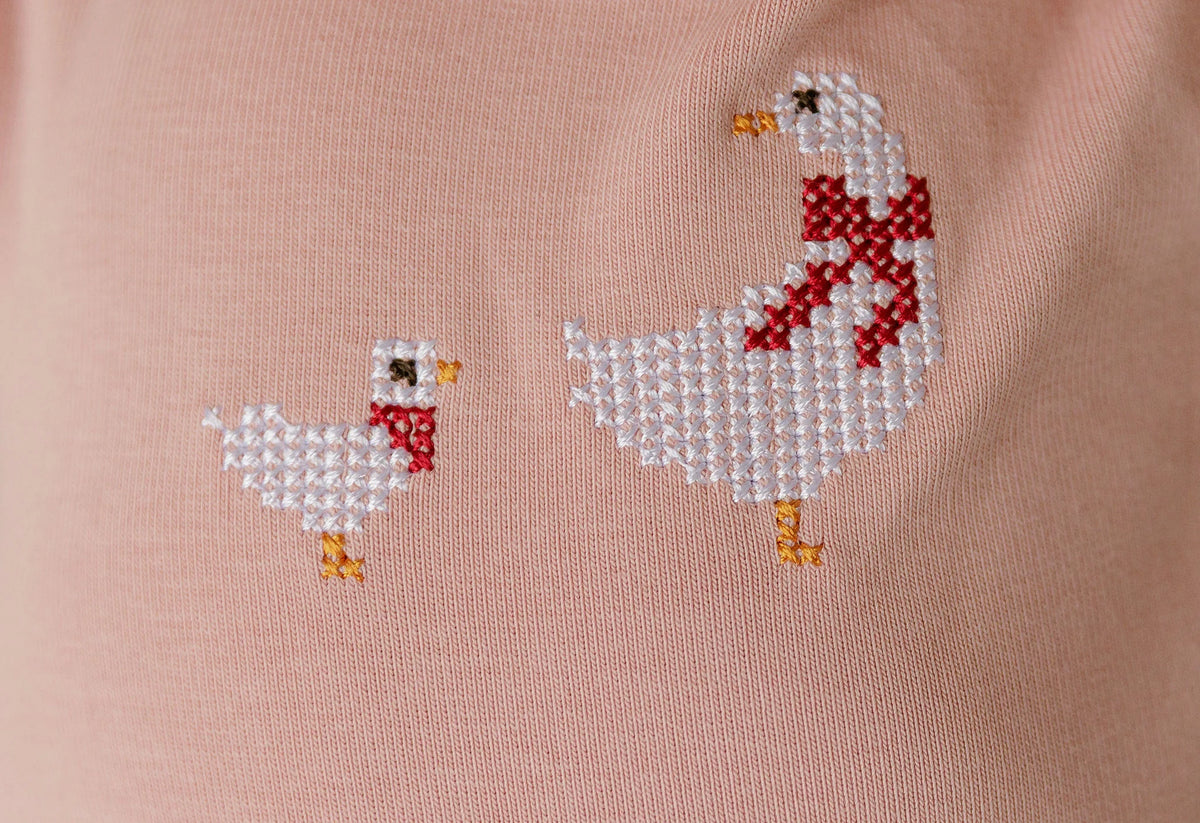 Cross Stitch Duckling Footie and Bonnet in Pink