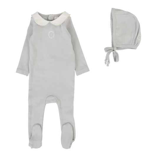 Emblem Embroidered Footie Set in Light Blue