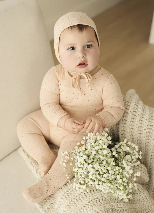 Linear Printed Footie Set in Shell Pink