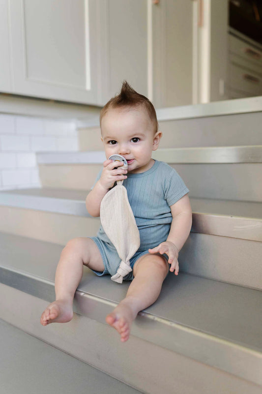Pointelle Collection Pacifier Lovey in Slate Blue