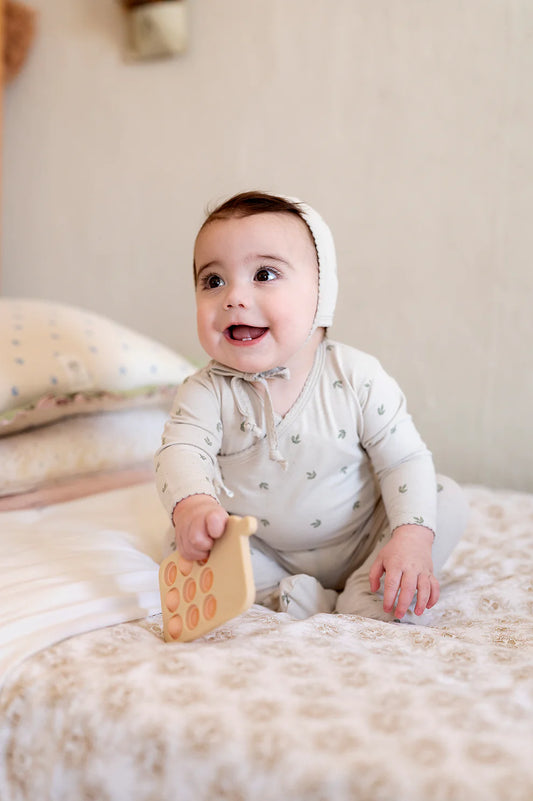 Jersey Cotton Vintage Leaf Footie and Bonnet in Sage