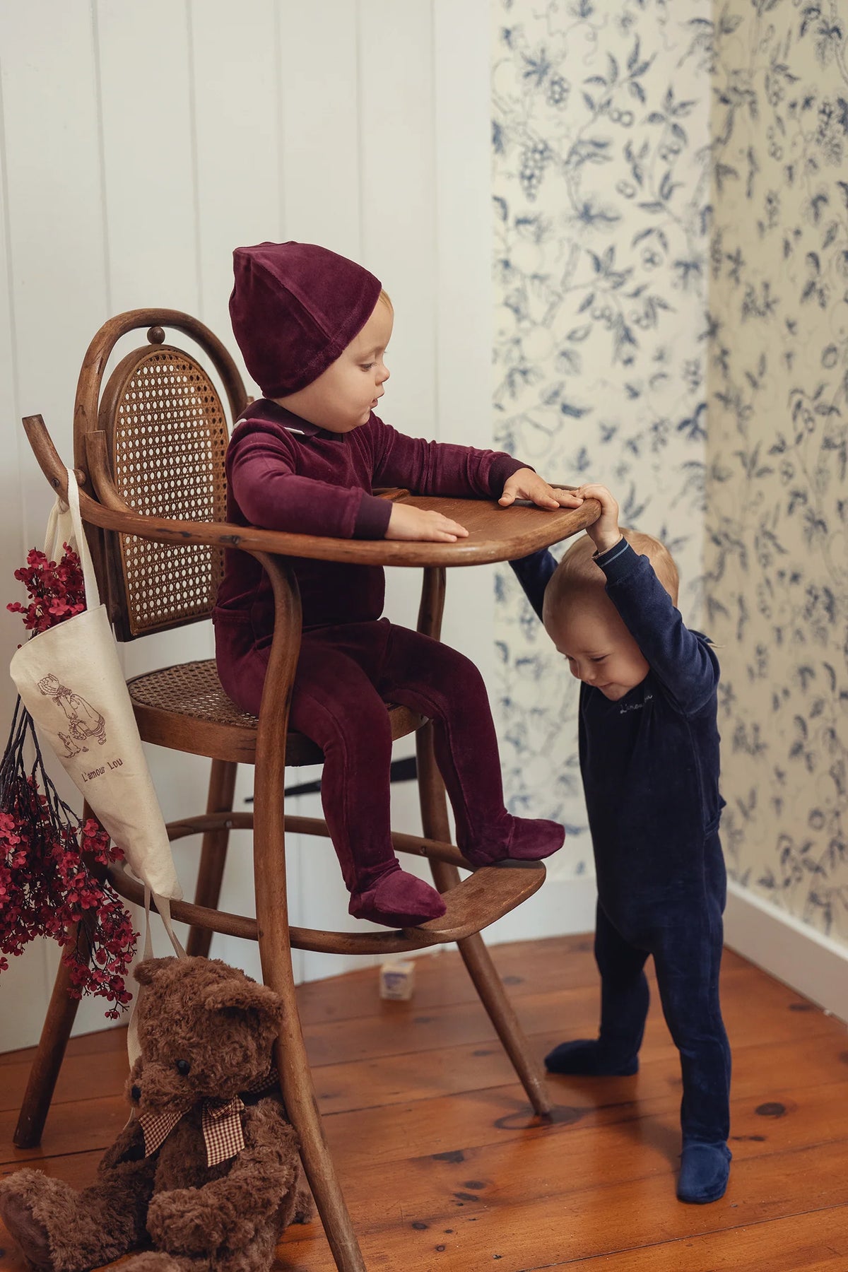 Deep Berry Velour Polo Footie Set