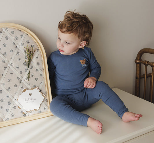 Lilette Bear Applique Lounge Set in Slate