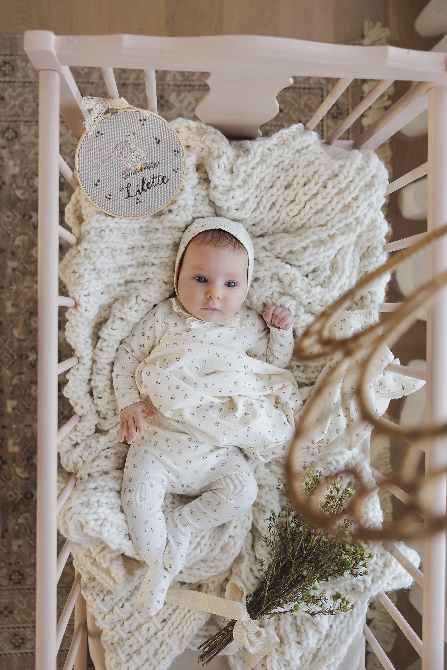 Lilette Bud Layette Set in Cream/Pink