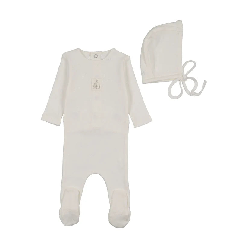 Bird Pointelle Footie and Bonnet in White
