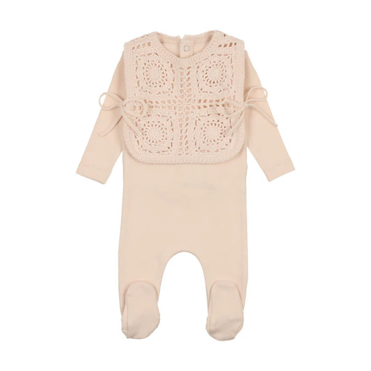 Crochet Removable Vest & Bonnet in Champagne Pink
