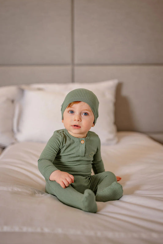 Henley Footie and Beanie in Sage