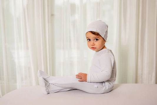Velour Embroidered Footie and Beanie in Baby Blue
