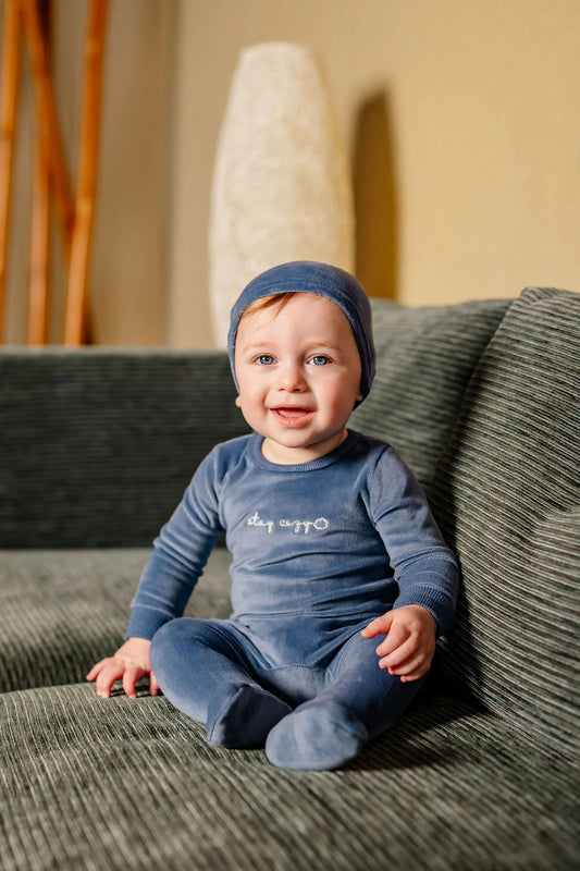 Stay Cozy Footie and Beanie in Blue