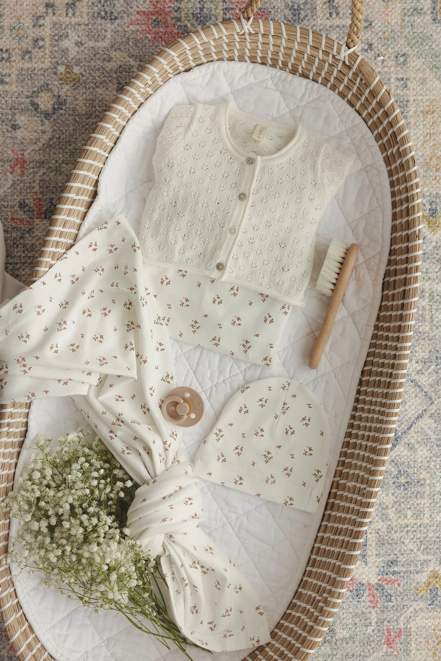 Dainty Floral Footie Set in Winter White