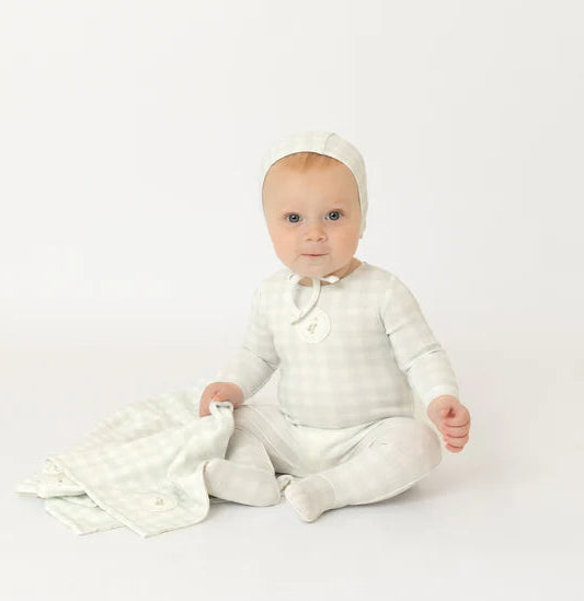 Goose on Plaid Footie and Beanie in Light Blue