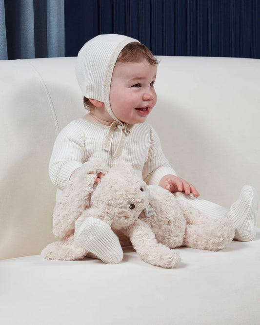Lurex-Trimmed Ribbed Footie and Bonnet
