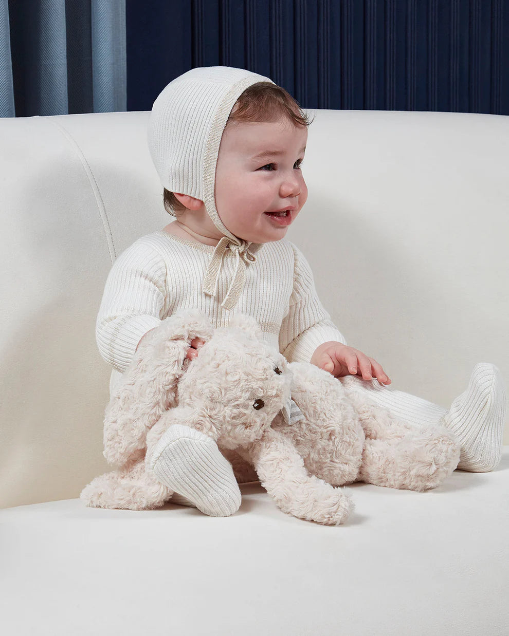 Lurex-Trimmed Ribbed Footie and Bonnet