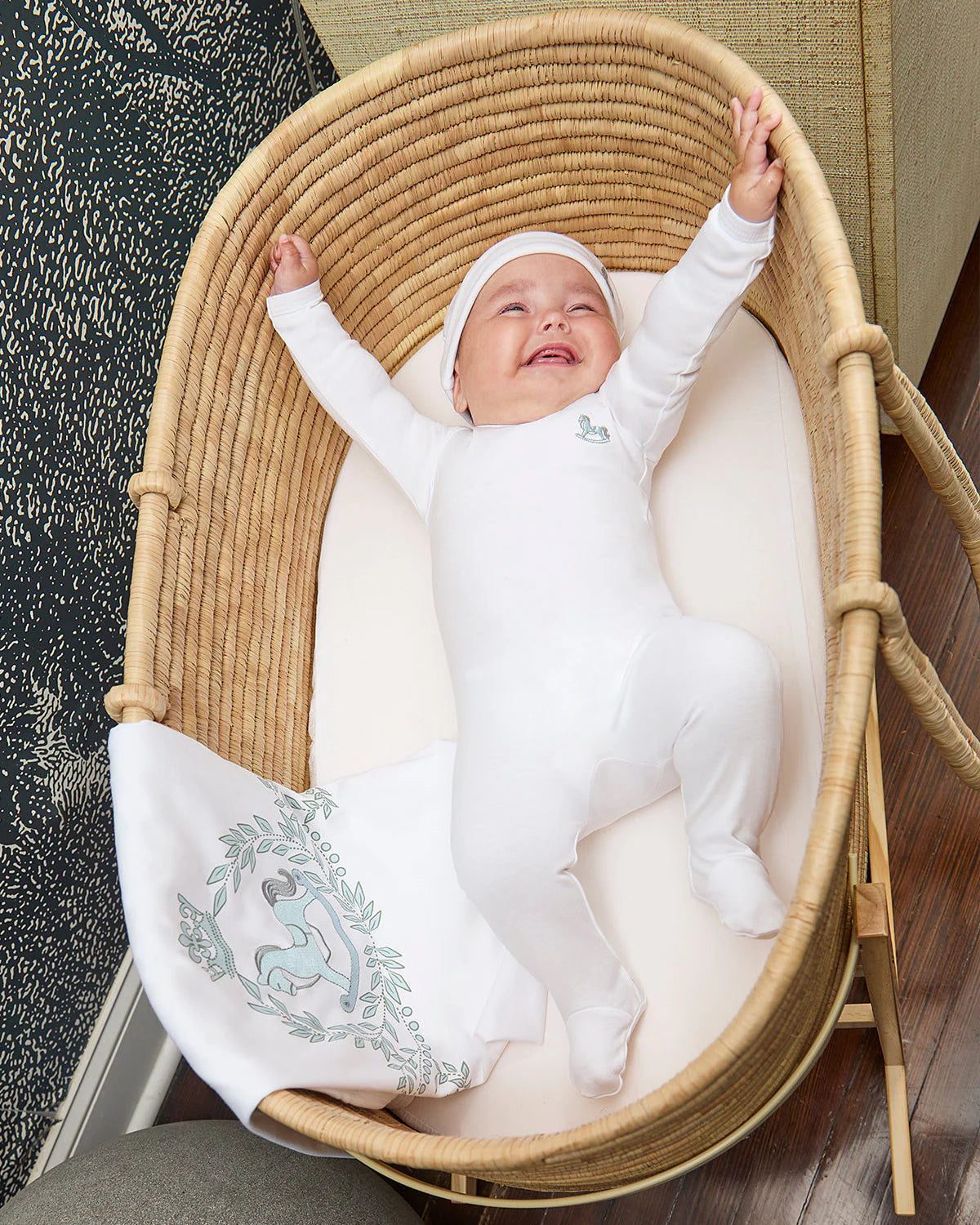 Rocking Horse Layette Set in Pearl Blue