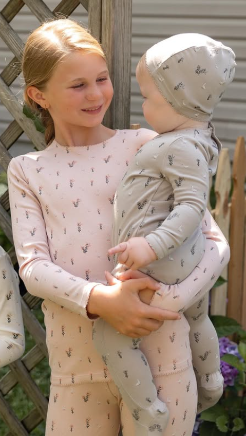 Swan Print Footie and Beanie in French Chateau