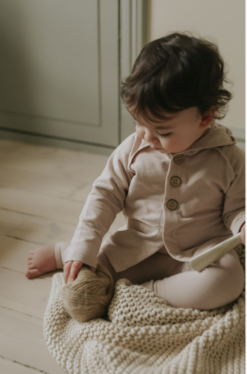 Hooded Cardigan Set and Beanie in Mint