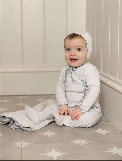 Boys Poplin Trim Footie and Beanie