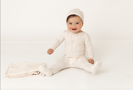 Tropical Print Footie and Beanie in Sand Pink