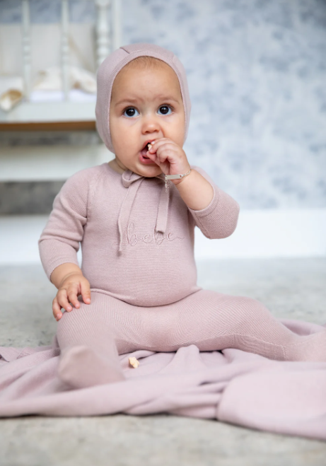 ‘Bebe’ Footie and Bonnet in Mauve