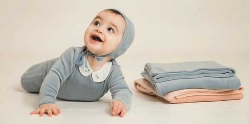 Embroidered Safety Pin Layette Set in Blue Smoke