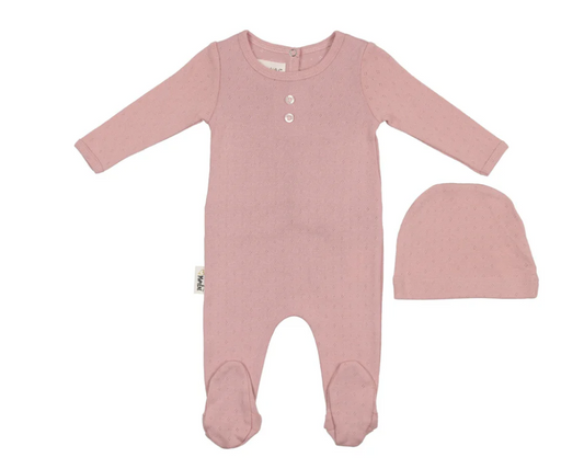 Simple Pointelle Layette Set in Mauve