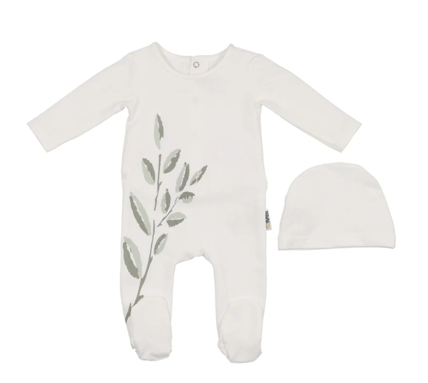 Blooming Leaves Footie and Beanie in Ivory