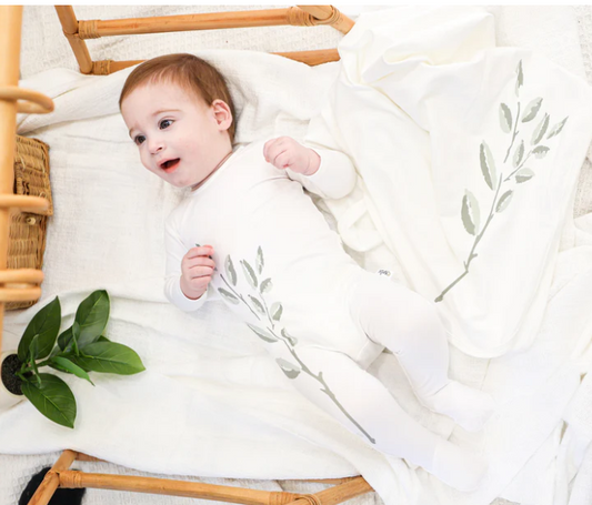 Blooming Leaves Footie and Beanie in Ivory