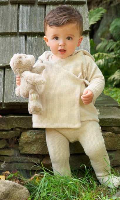 Velour Lined Waffle Wrap Sweater in Shimmery Beige