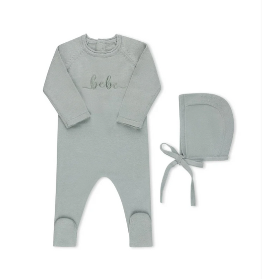 ‘Bebe’ Footie and Bonnet in Blue