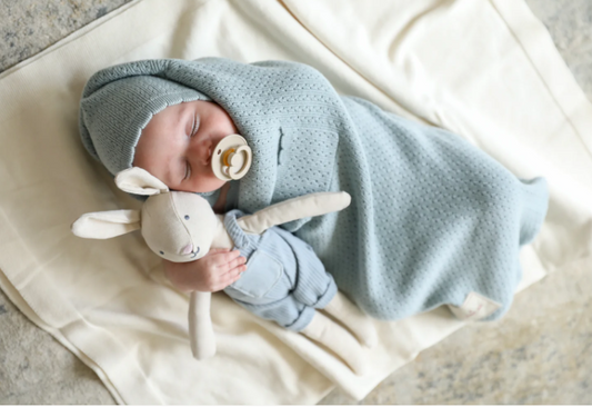 Mauve Cocoon & Bonnet set in Blue