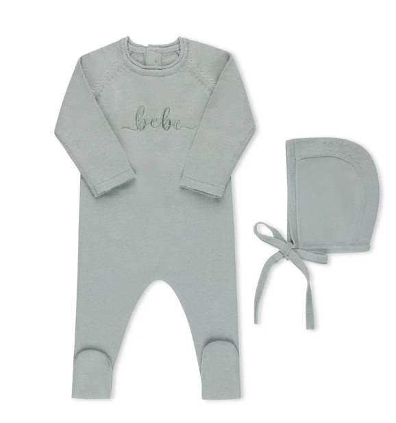 ‘Bebe’ Footie and Bonnet in Blue