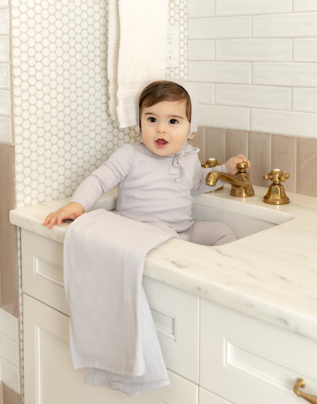 Petit Ourse Pointelle Footie Set in Fortress