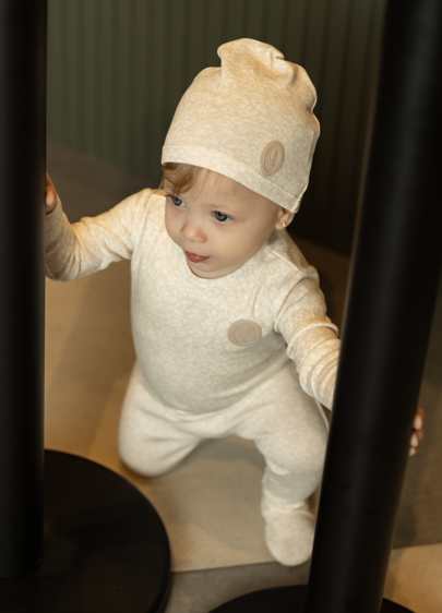 Floral Crest Footie and Beanie in Shell Pink