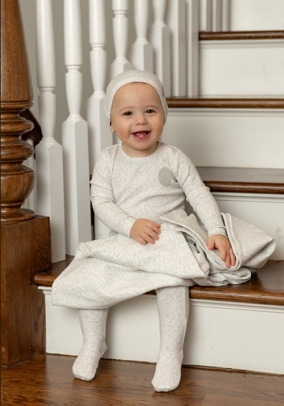 Floral Crest Footie and Beanie in Powder Blue