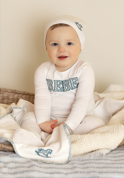 Bebe Ditsy Footie and Beanie in Arctic White Boys