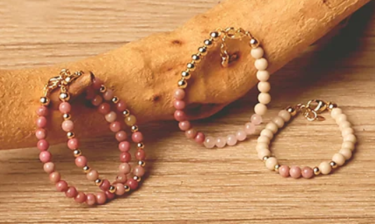 Blush Stone with Gold Beads