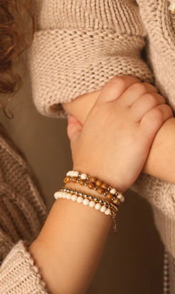 Wood Grain Stone with Gold Beads