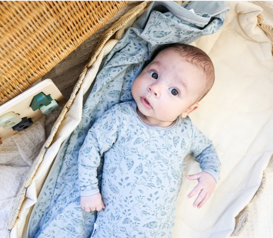 Soft Vines Footie and Bonnet Set in Sky Blue