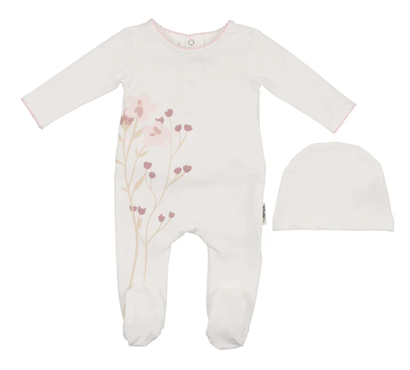 Blooming Bouquet Footie and Beanie in Ivory
