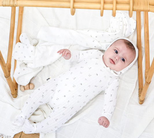 Pointelle Leaves Footie and Bonnet Set in Ivory