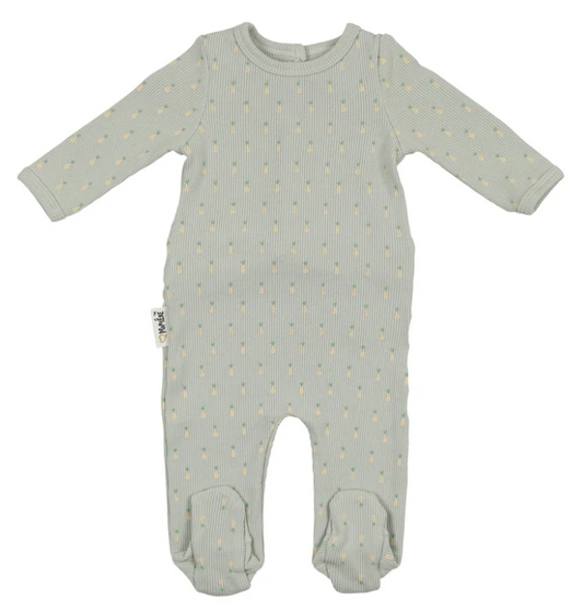 Ribbed Pineapple Footie in Sage