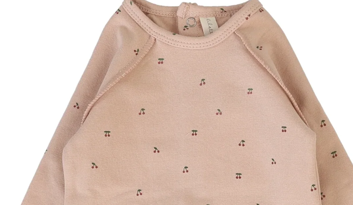 Lilette Cherry Print Footie in Dusty Pink