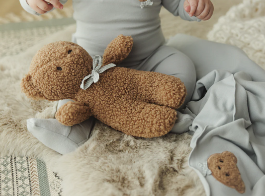 Bear with Bow in Brown/Pale Blue