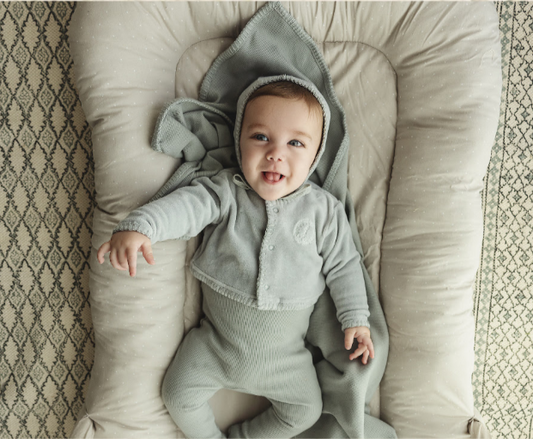 Velour Cardi Layette Set in Dusty Blue